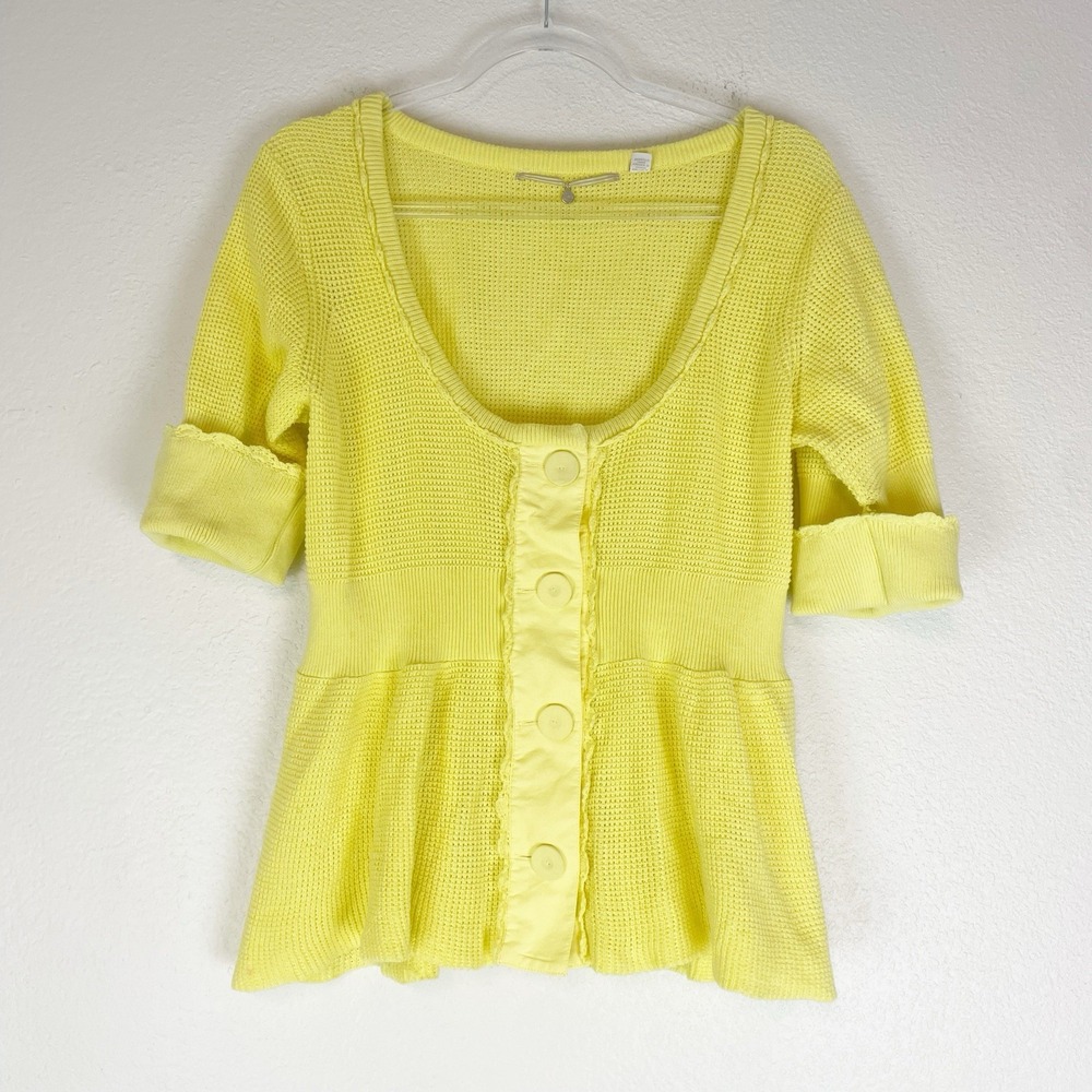 Knitted & Knotted Anthropologie Sweater Womens XL‎ Yellow Preppy Boho Peplum